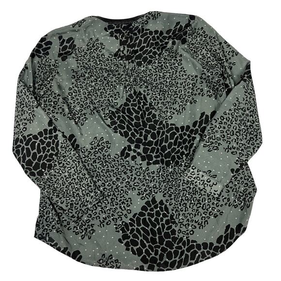 Daniel Rainn Blouse Animal Print V-Neck Roll Tab Sleeve Gray Black Women's L - Picture 14 of 14